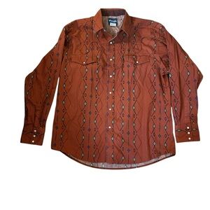 Vintage 90s Wrangler Western Shirt XL Rust Southwestern Pearl Snap Cotton